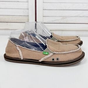 Sanuk Sidewalk Surfer Hemp Slip On Loafers Tan Herringbone Women 9 Beach Grunge